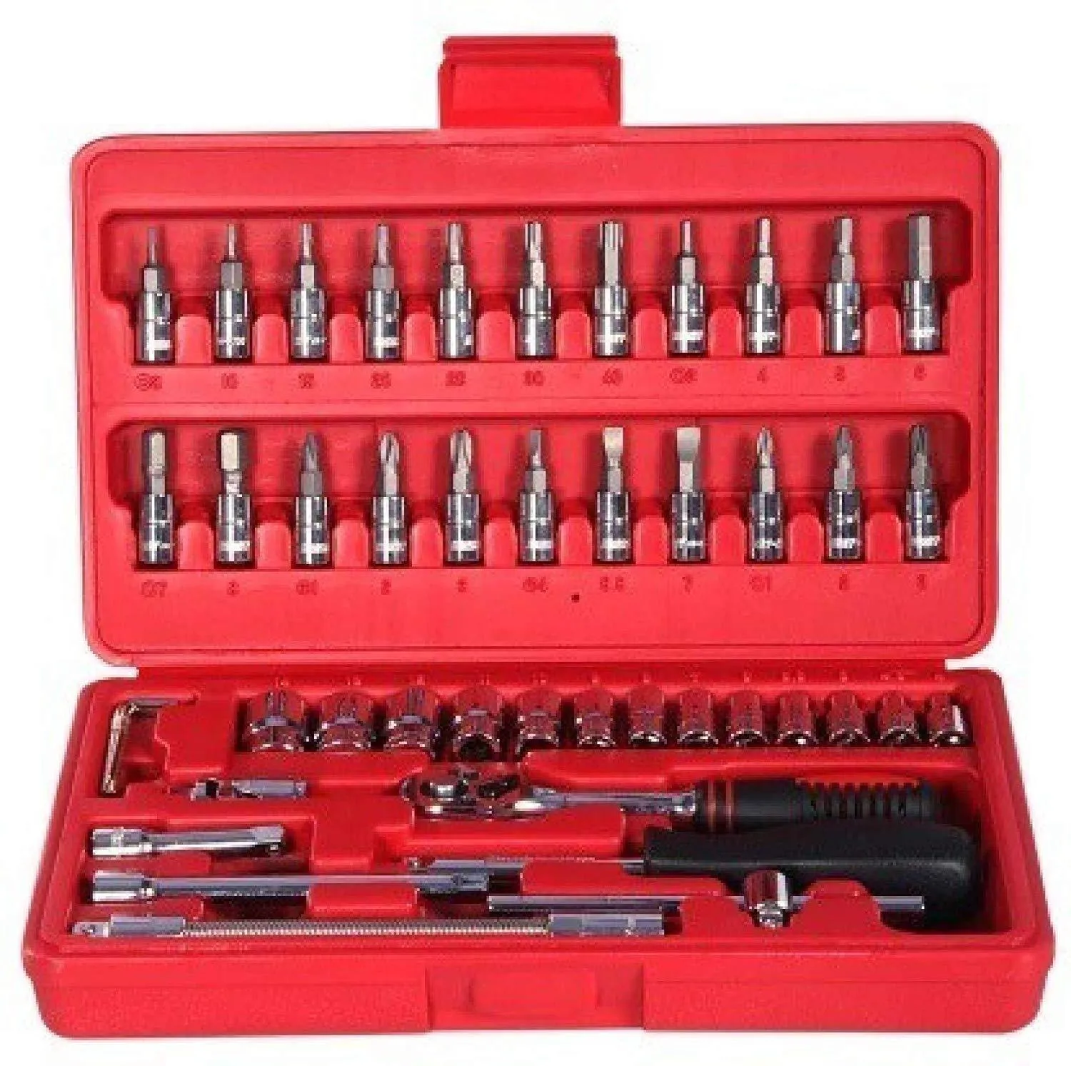 0422 Socket 1 / 4 Inch Combination Repair Tool Kit (Red, 46 pcs)