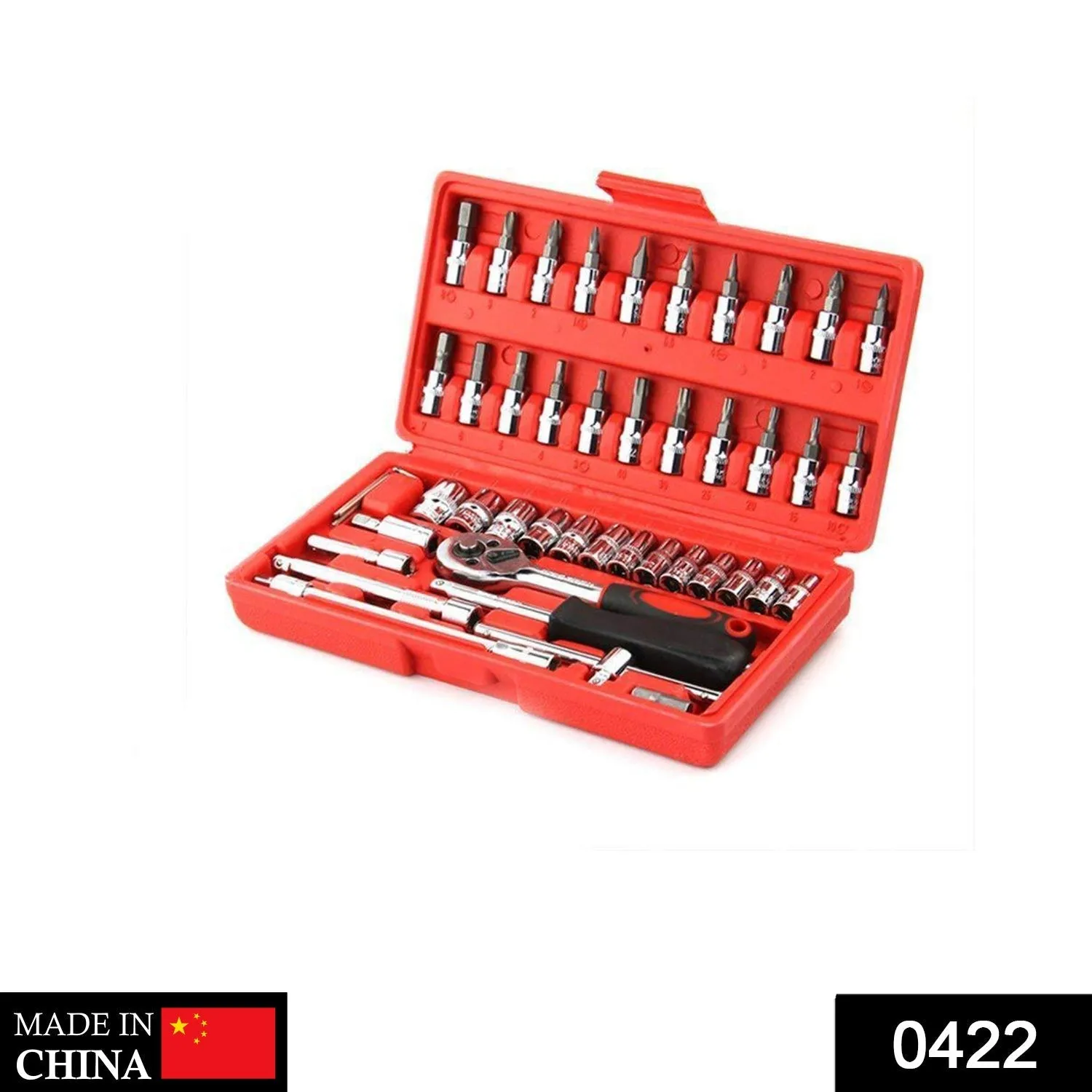 0422 Socket 1 / 4 Inch Combination Repair Tool Kit (Red, 46 pcs)