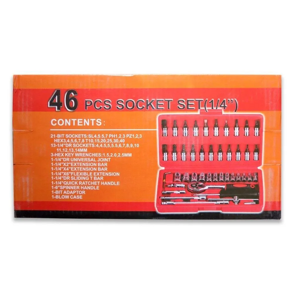 0422 Socket 1 / 4 Inch Combination Repair Tool Kit (Red, 46 pcs)