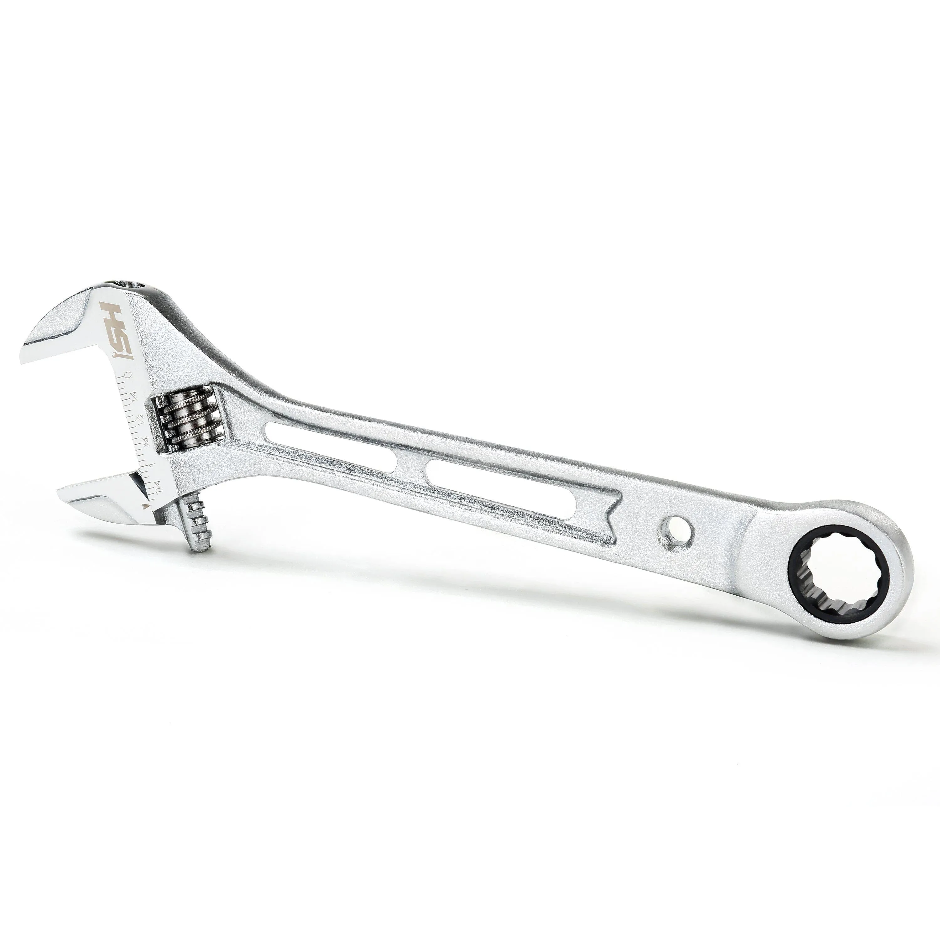 10 in. Wide Mouth Adjustable Wrench with 17 mm. Ratcheting End