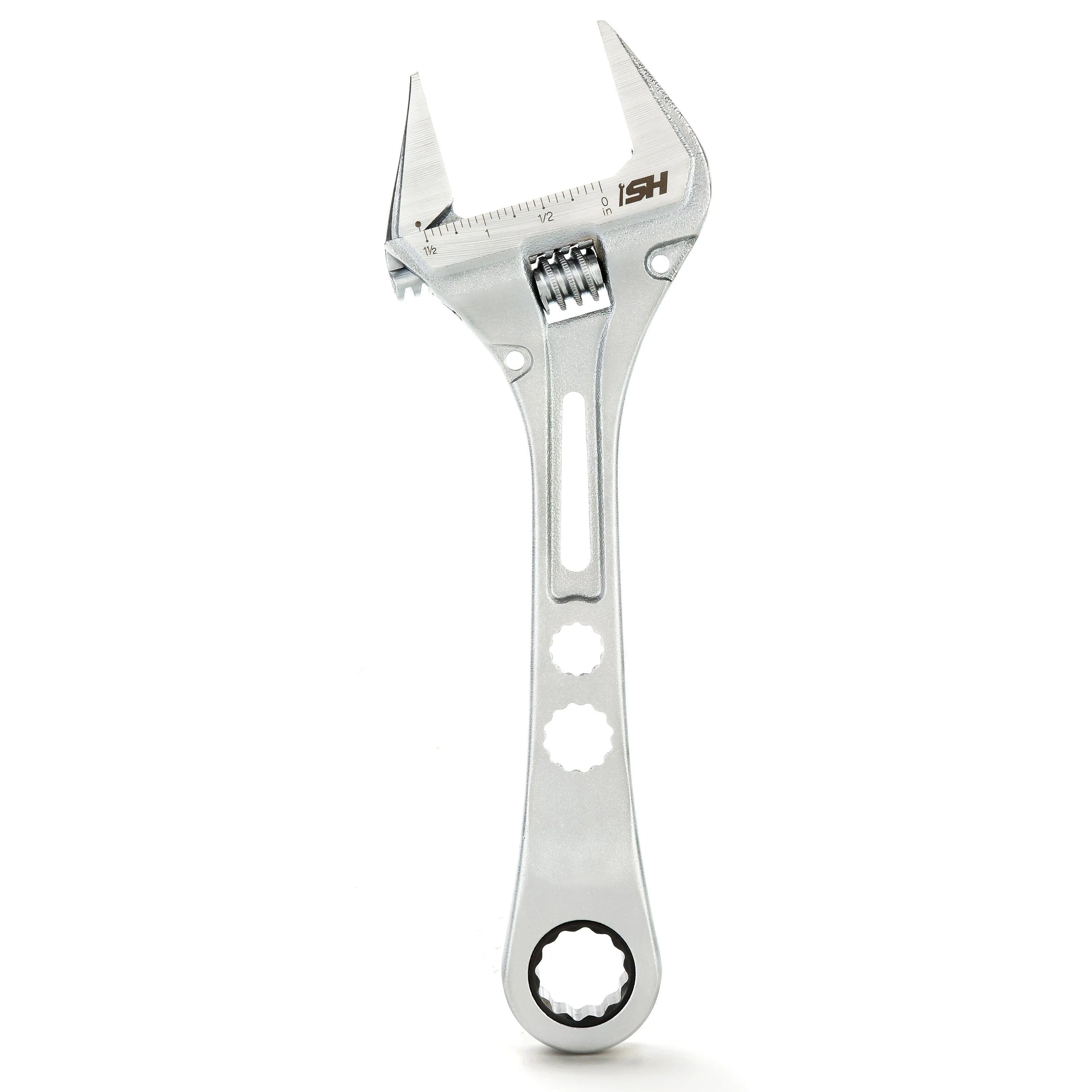 8 in. Wide Mouth Adjustable Wrench with Ratcheting End