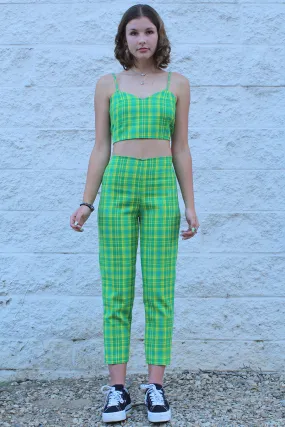 Adjustable Cami Top and Pants - Lime Green Plaid