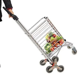 Aluminum Stair Climbing Shopping Cart with Rubber Swivel and Tri-Wheels