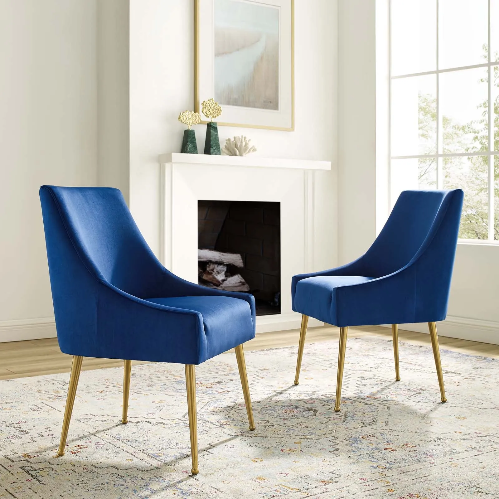 Discern Upholstered Performance Velvet Dining Chair Set of 2 Navy EEI-4148-NAV