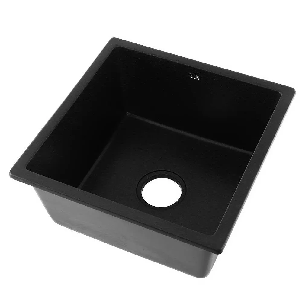 Durable Granite Stone Kitchen Sink, Black, 450X450MM - Cefito