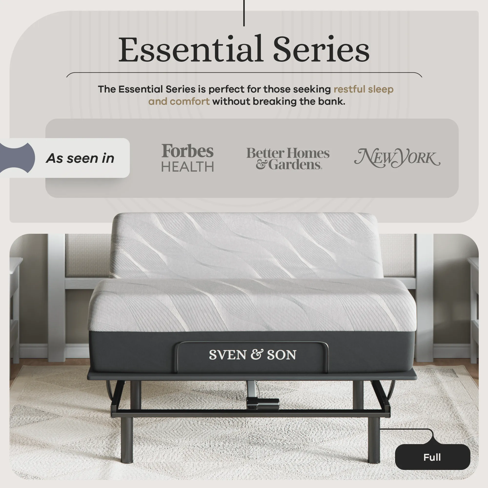 Essential Series Adjustable Bed Base   Choice of Mattress Bundle