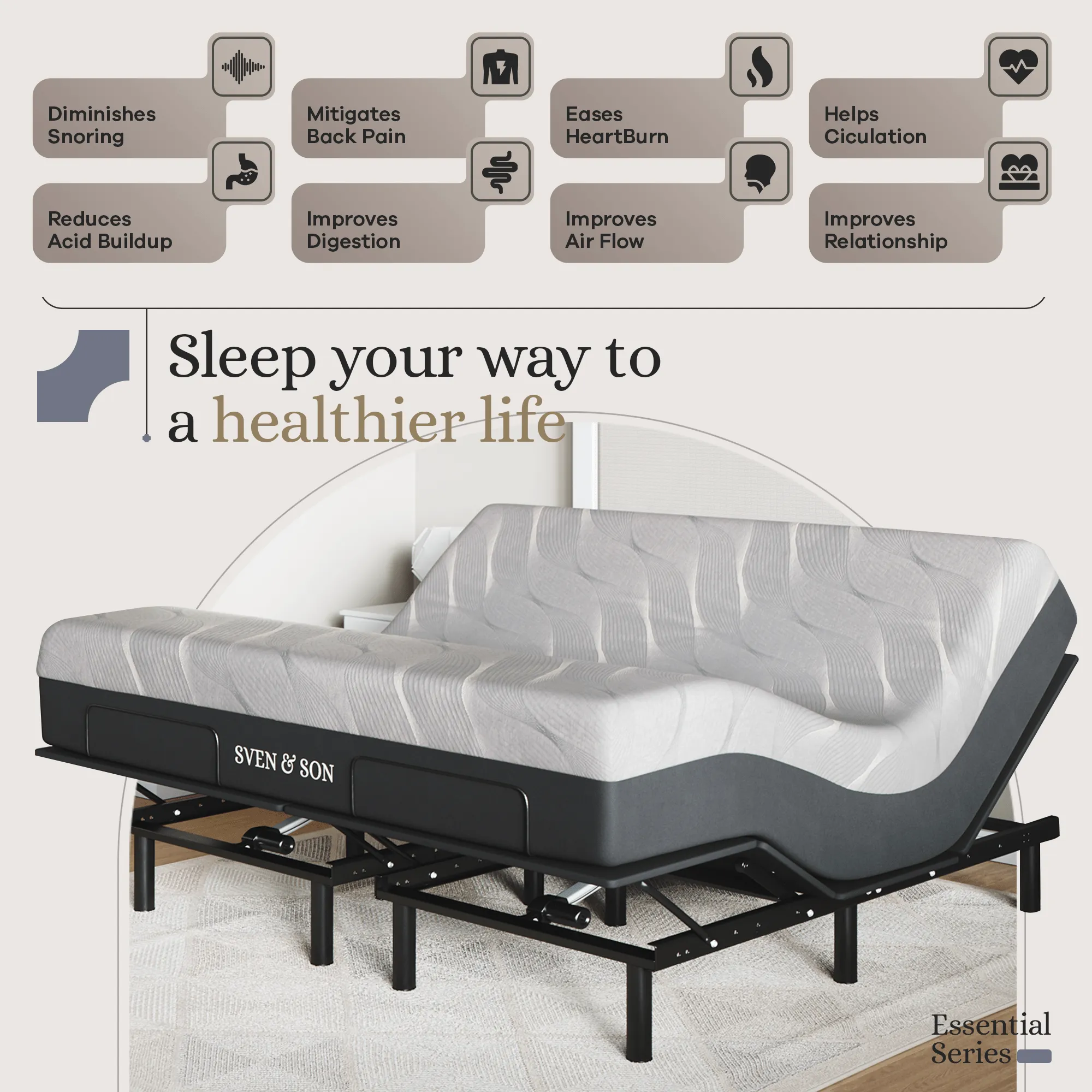 Essential Series Adjustable Bed Base   Choice of Mattress Bundle