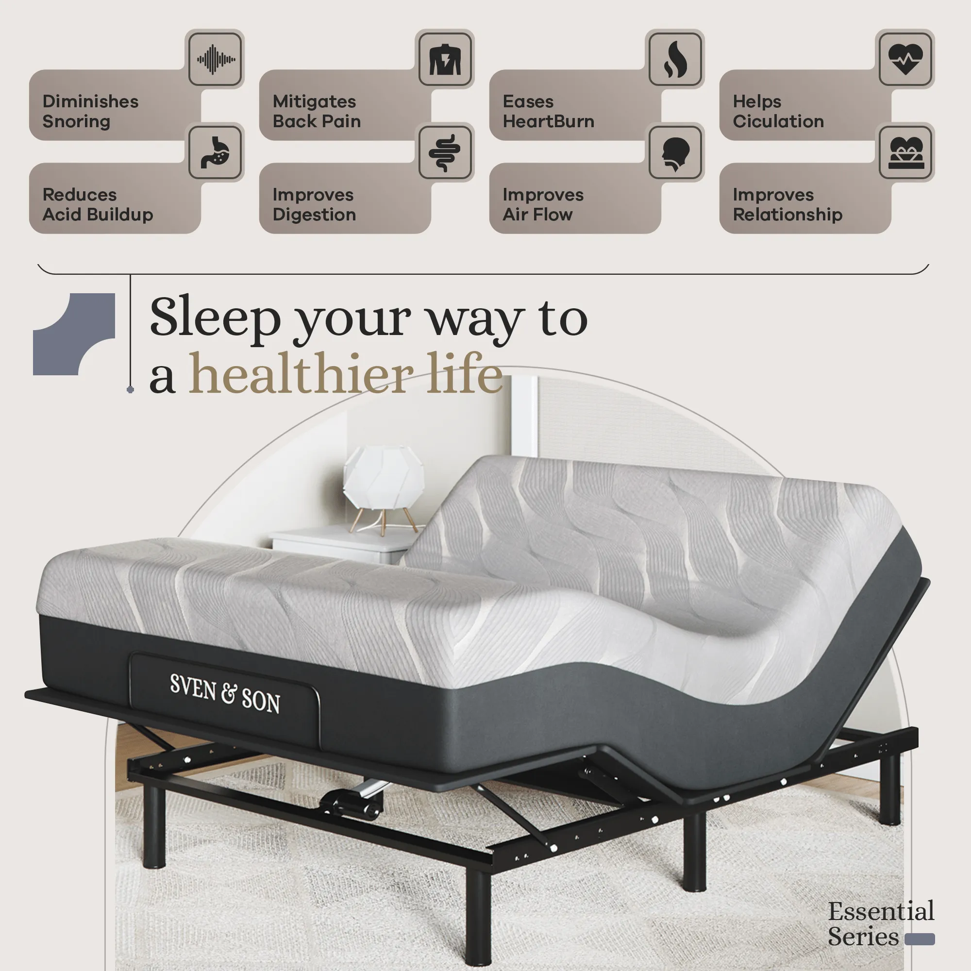 Essential Series Adjustable Bed Base   Choice of Mattress Bundle