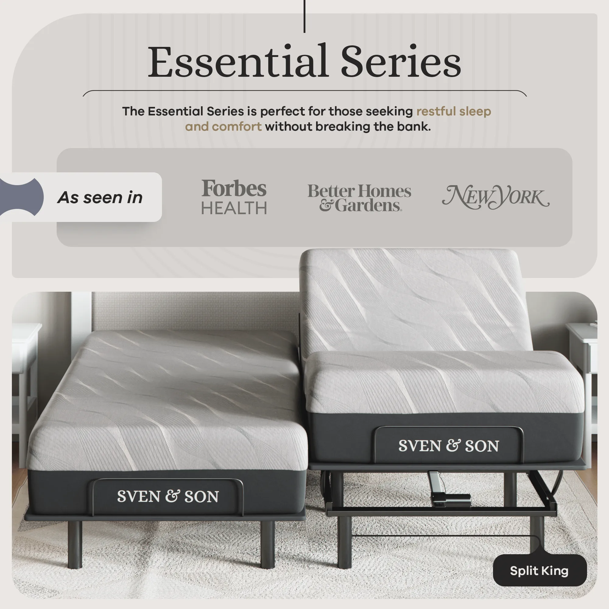 Essential Series Adjustable Bed Base   Choice of Mattress Bundle