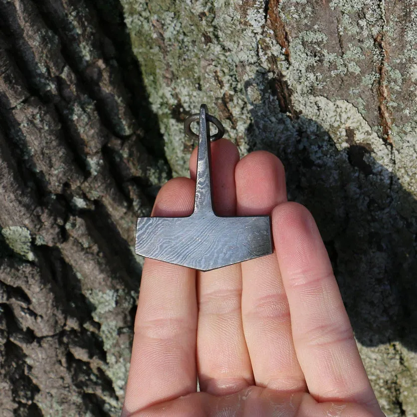 Hand Forged Damascus Steel Mjolnir