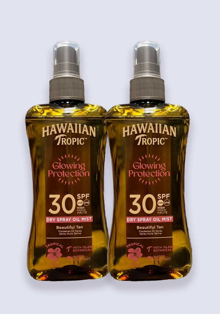 Hawaiian Tropic Glowing Protection Dry Spray Oil Mist SPF 30 200ml - 2 Pack Saver