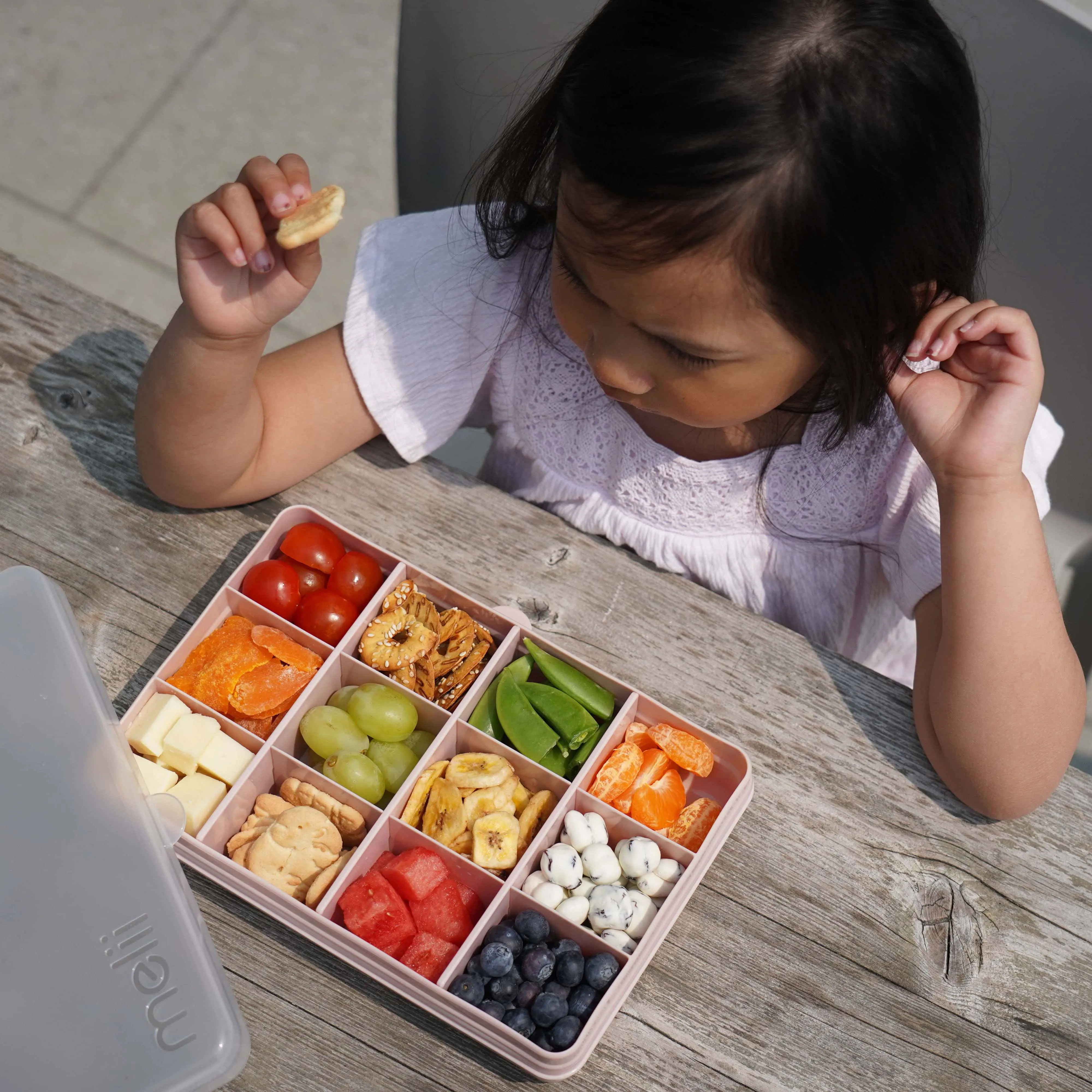 melii Snackle Box Pink - 12 Compartment Snack Container with Removable Dividers for Customizable Storage - Ideal for On the Go Snacking, BPA Free, Easy to Open and Clean