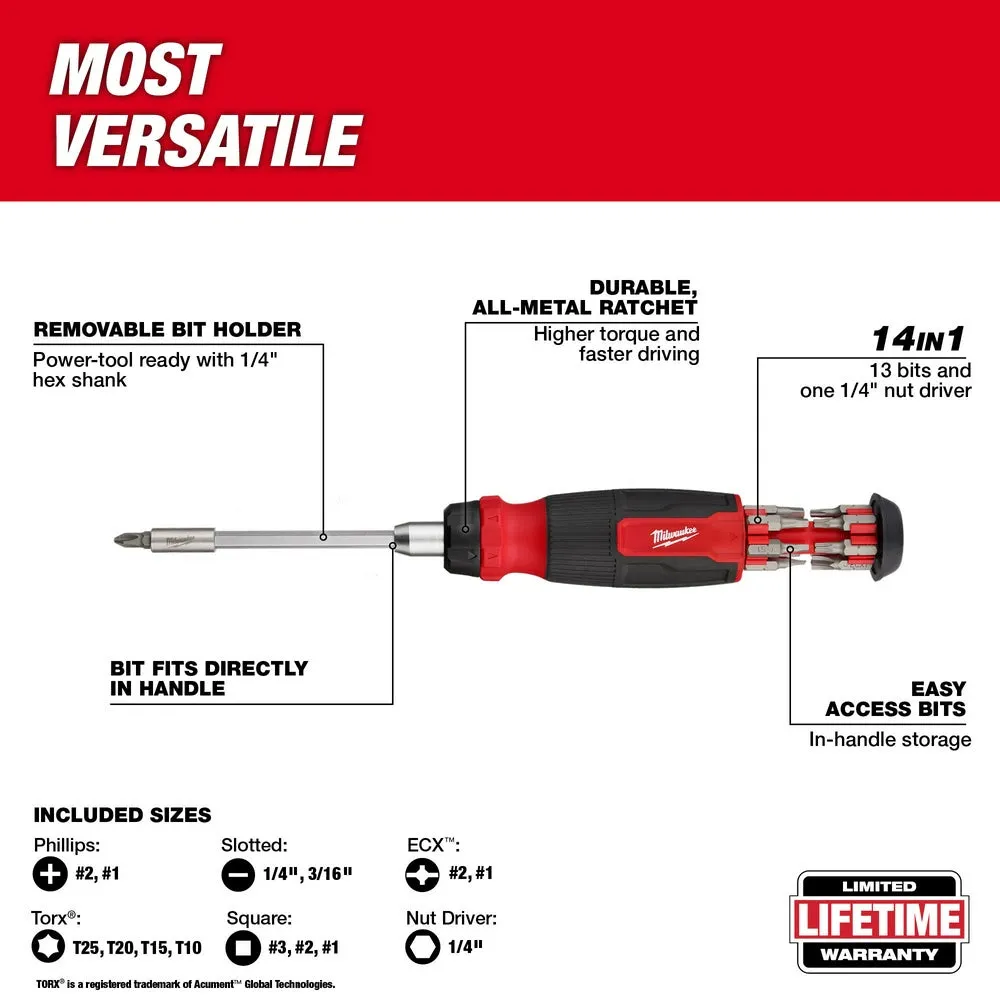 Milwaukee 48-22-2905 2pc 14-in-1 Ratcheting Multi-Bit and 8-in-1 Ratcheting Compact Multi-bit Screwdriver Set