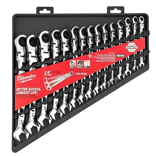 Milwaukee Metric Flex Head Ratcheting Combination Wrench Set 15Pc