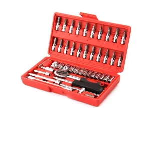 Socket 1 / 4 Inch Combination Repair Tool Kit (Red, 46 pcs)