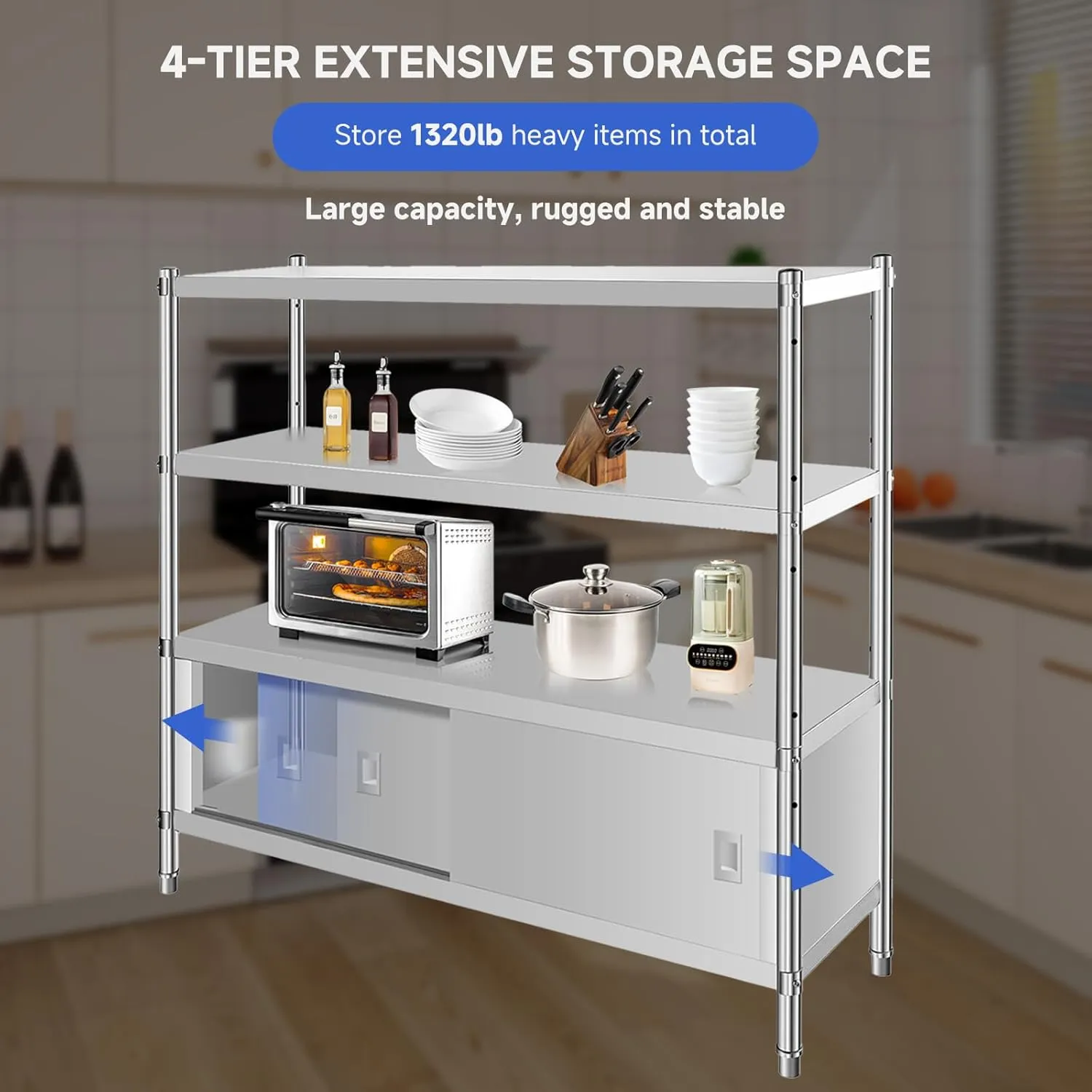 Stainless Steel Shelves, Durable Storage Shelf, Heavy Duty Kitchen Rack